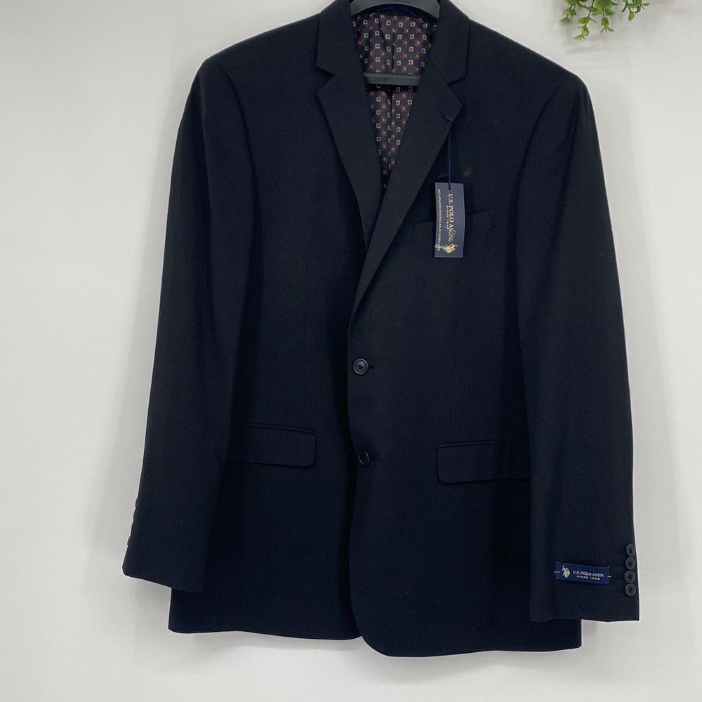 NWT US Polo Assn. Men's Pen Blazer Suit Jacket Flap Pockets Black‎ Size 44R